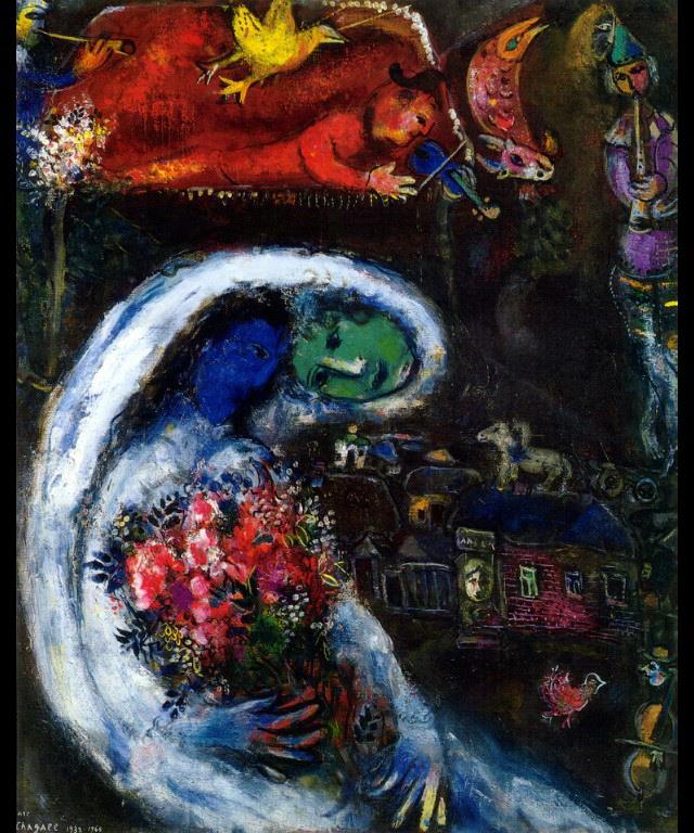 Mariée au visage bleu contemporain Marc Chagall Peintures à l'huile
